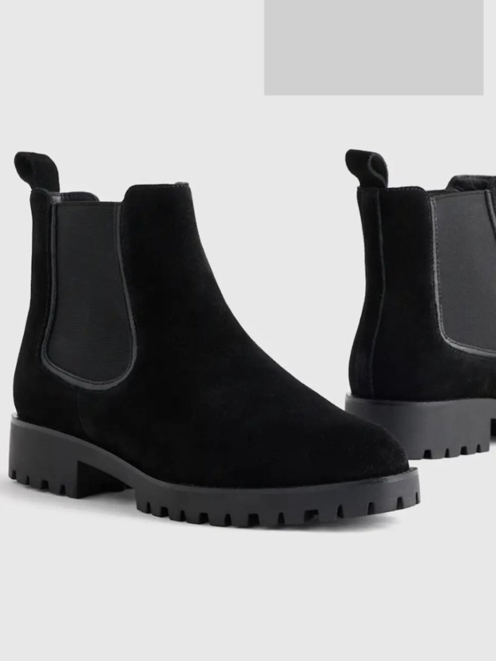 Quince Women Italian Suede Lug Sole Chelsea Boot Black Shoes 9.5